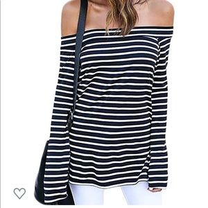 Off the shoulder black/white striped Long Sleeve